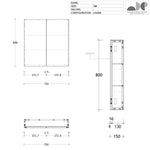 ADP 750mm 2-door shaving cabinet technical drawing, rectangular mirror cabinet with 800mm height and 150mm depth