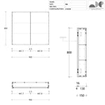 ADP Gloss Silk shaving cabinet technical drawing, 900mm rectangular 2-door mirror cabinet, front and side views with dimensions
