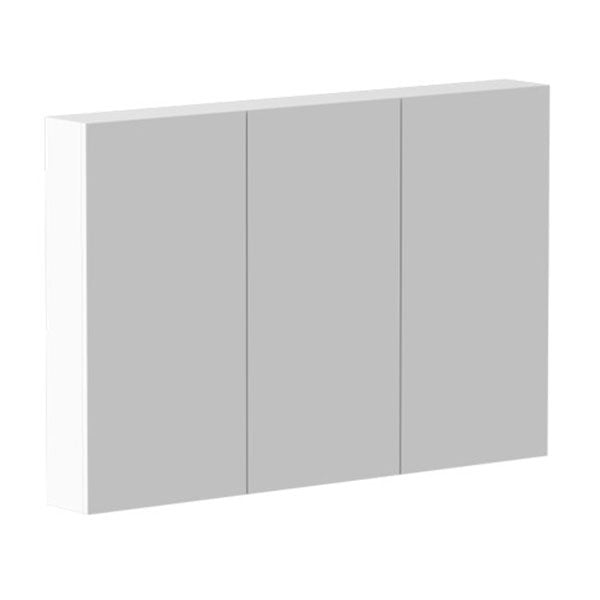 ADP Gloss Silk rectangular shaving cabinet in grey with three mirrored doors and white sides, wall-mounted bathroom storage