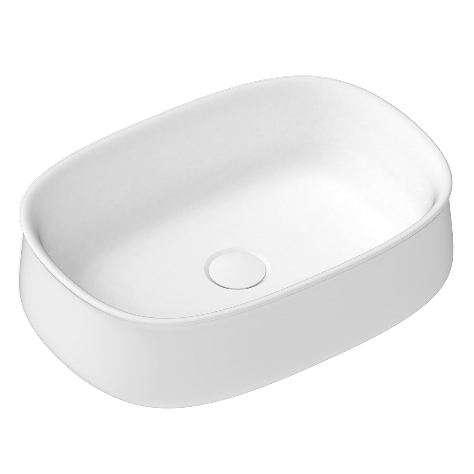ADP Hewitt matte white rectangular above counter basin, top view, with no tap hole or overflow visible