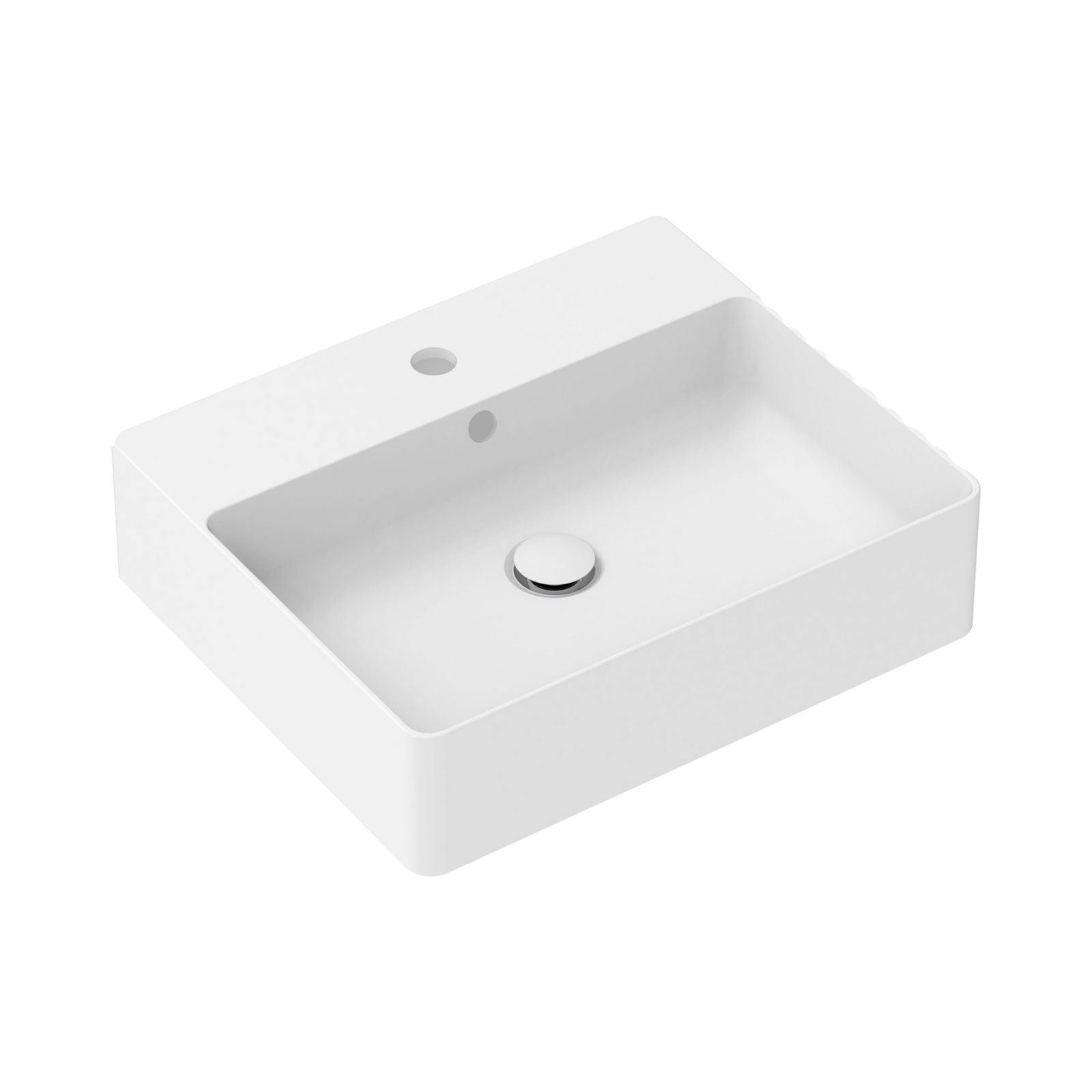 ADP Jack rectangular above counter basin in gloss white ceramic, shown in angled top view with single tap hole.