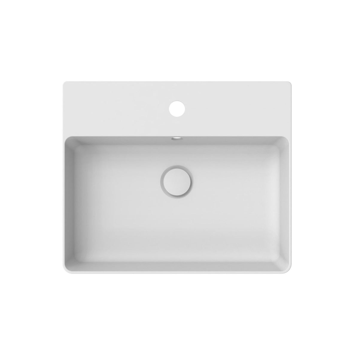 ADP Jack matte white rectangular above counter basin with single tap hole and overflow, front view