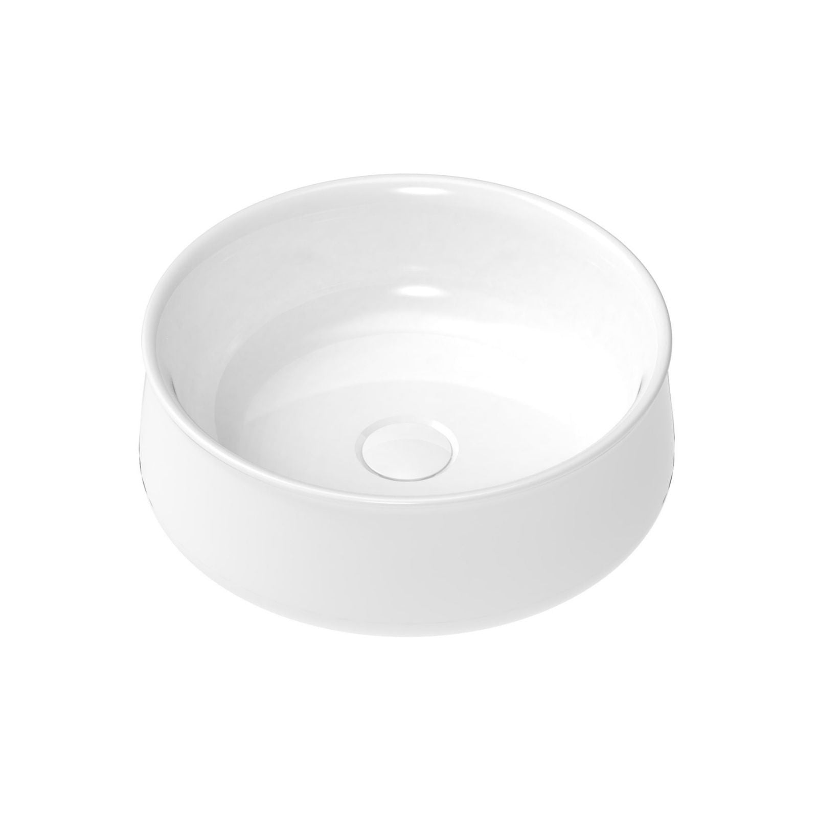 ADP Jennifer round above counter basin in gloss white ceramic, compact bowl with no tap hole, front view