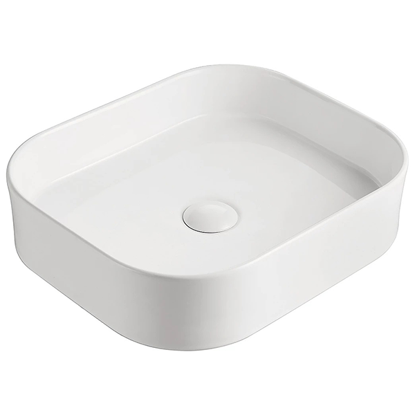 ADP Louie square above counter basin in gloss white, ceramic, with rounded corners and centre waste opening