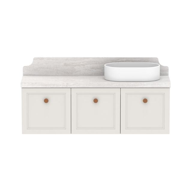 ADP Mabel wall hung ensuite vanity, white shaker front with Cherry Pie solid surface benchtop and round basin, front view