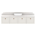 ADP Mabel wall hung ensuite vanity, 4-door in off-white with Cherry Pie benchtop and matching splashback, front view