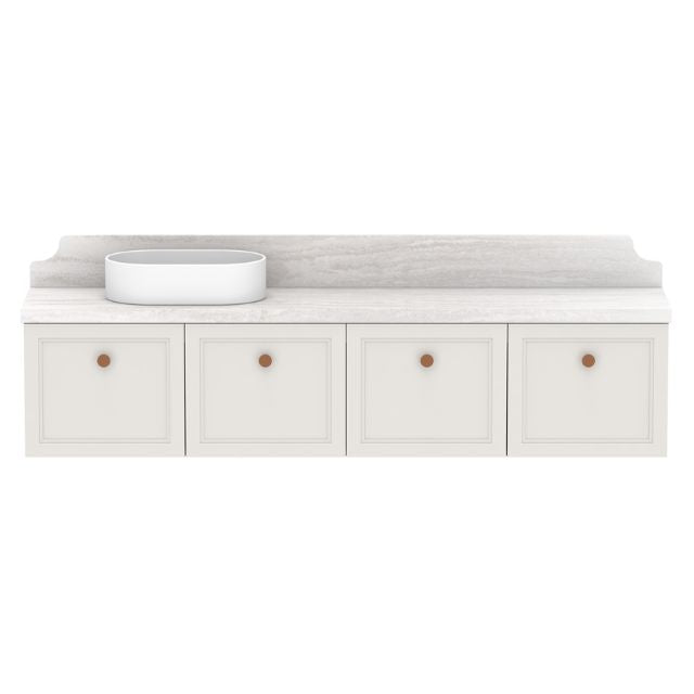 ADP Mabel wall hung ensuite vanity with Cherry Pie benchtop, white basin and four shaker-front doors, front view