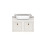 ADP Mabel wall hung ensuite vanity with light benchtop, white oval basin, double shaker doors and round handles