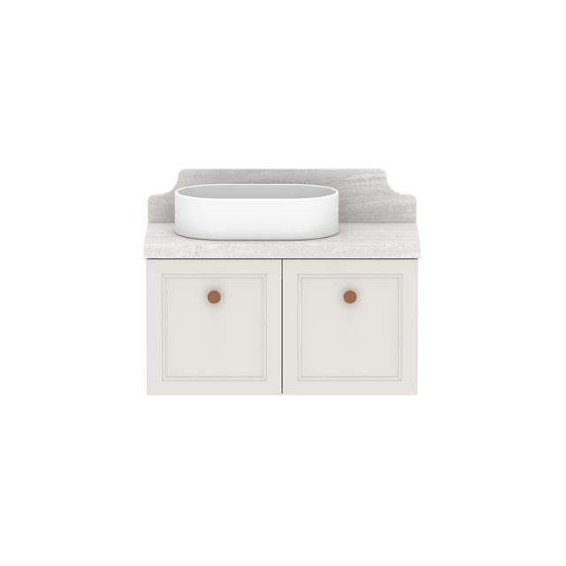 ADP Mabel wall hung ensuite vanity with Cherry Pie benchtop, white oval basin, light timber-look top and cream shaker fronts