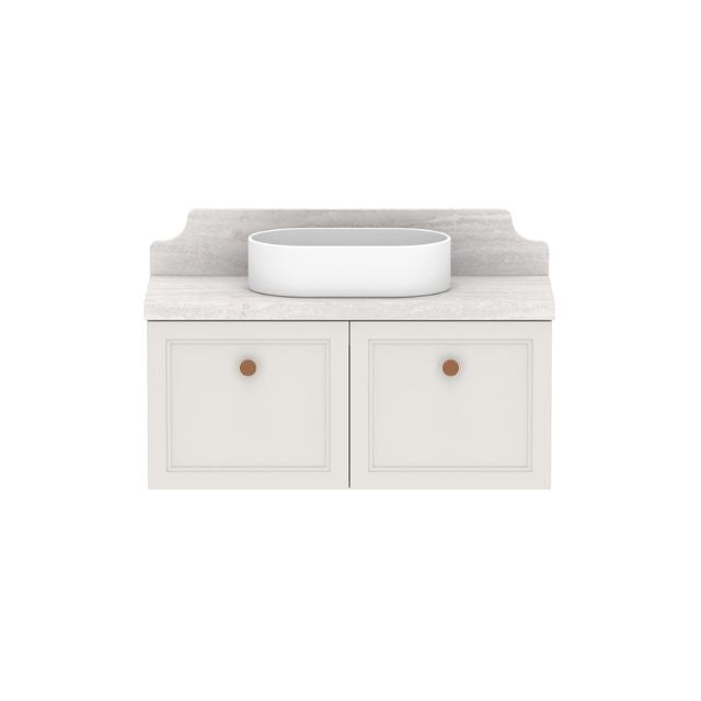 ADP Mabel wall hung ensuite vanity with Cherry Pie benchtop, white basin and two shaker doors, front view