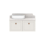 ADP Mabel wall hung ensuite vanity with Cherry Pie benchtop, white basin and cream shaker doors, front view
