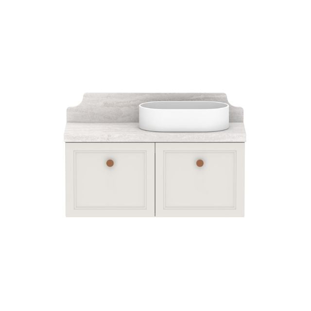 ADP Mabel wall hung ensuite vanity with Cherry Pie benchtop, white basin and two-door front, front view