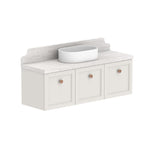 ADP Mabel wall hung ensuite vanity with light timber-look Durasein benchtop, white basin and three shaker-front doors