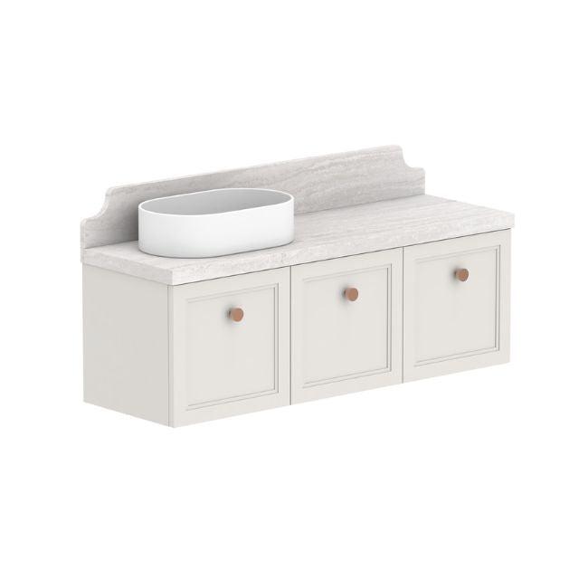 ADP Mabel wall hung ensuite vanity with Durasein benchtop, cream shaker doors and left oval basin