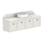 ADP Mabel wall hung ensuite vanity with light Durasein benchtop, curved splashback and four shaker-front doors in white