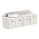ADP Mabel wall hung ensuite vanity, white shaker style with light Durasein benchtop and left basin cutout, front view