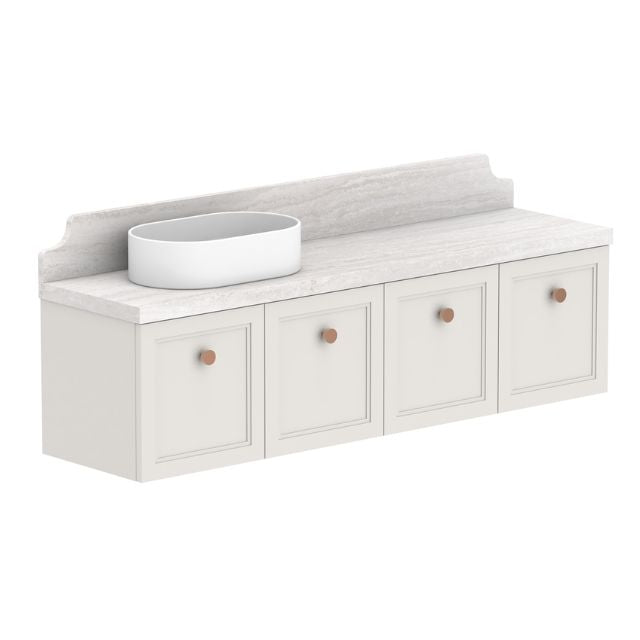 ADP Mabel wall hung ensuite vanity, white shaker style with light Durasein benchtop and left basin cutout, front view