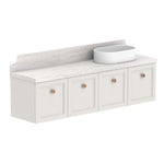 ADP Mabel wall hung ensuite vanity with light benchtop, matching splashback and oval basin, white shaker front