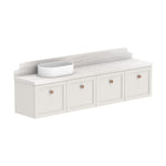 ADP Mabel wall hung vanity with Durasein benchtop, white shaker fronts and matching splashback, left basin, 1800mm view