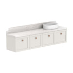 ADP Mabel wall hung ensuite vanity with Durasein benchtop, white shaker fronts, four doors and round basin, angled view