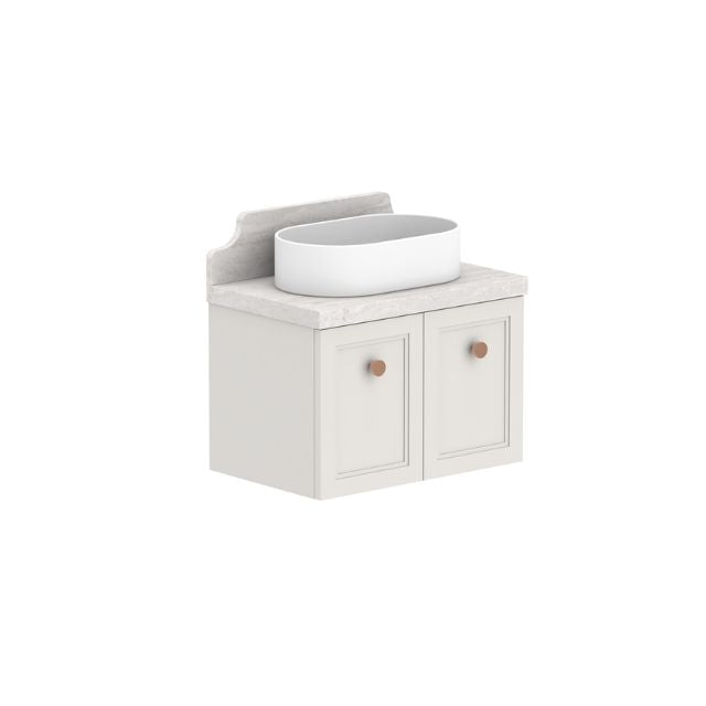 ADP Mabel 600mm wall hung ensuite vanity with Durasein benchtop, cream shaker doors, white centre basin and splashback