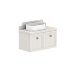 ADP Mabel wall hung ensuite vanity with Durasein benchtop, two-door cabinet and round basin, in light neutral finish
