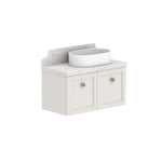 ADP Mabel wall hung ensuite vanity with light stone Durasein benchtop, oval basin and two-door shaker front in white finish