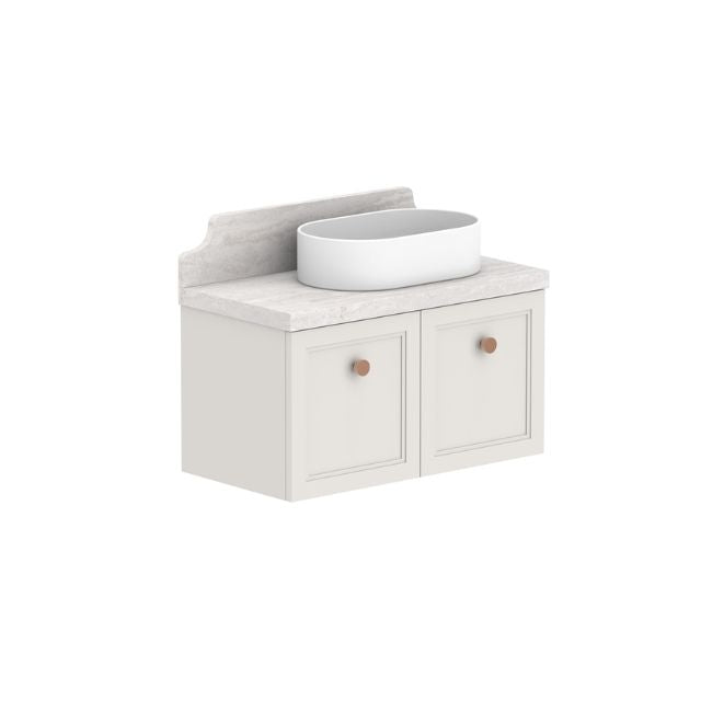 ADP Mabel wall hung ensuite vanity with light stone Durasein benchtop, oval basin and two-door shaker front in white finish