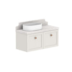 ADP Mabel wall hung ensuite vanity with Durasein benchtop, light grey shaker doors and round white basin, front view
