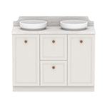 ADP Mabel floor standing vanity with Caesarstone top, white shaker-style cabinet and double oval basins