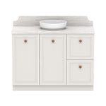 ADP Mabel floor standing vanity with Caesarstone top, white shaker-style cabinet and round basin, front view