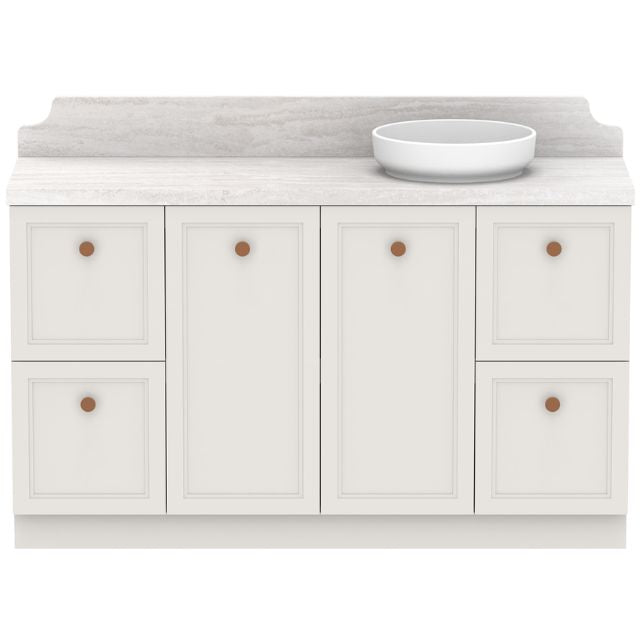 ADP Mabel floor standing vanity with white Caesarstone top, shaker doors and round basin, front view
