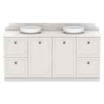 ADP Mabel floor standing vanity, white shaker-style cabinet with Caesarstone top and double basins, front view
