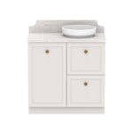 ADP Mabel floor standing vanity with Caesarstone top, white shaker fronts and right basin, front view