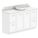 ADP Mabel floor standing vanity in white with Durasein benchtop, shaker fronts and ceramic basin, angled view