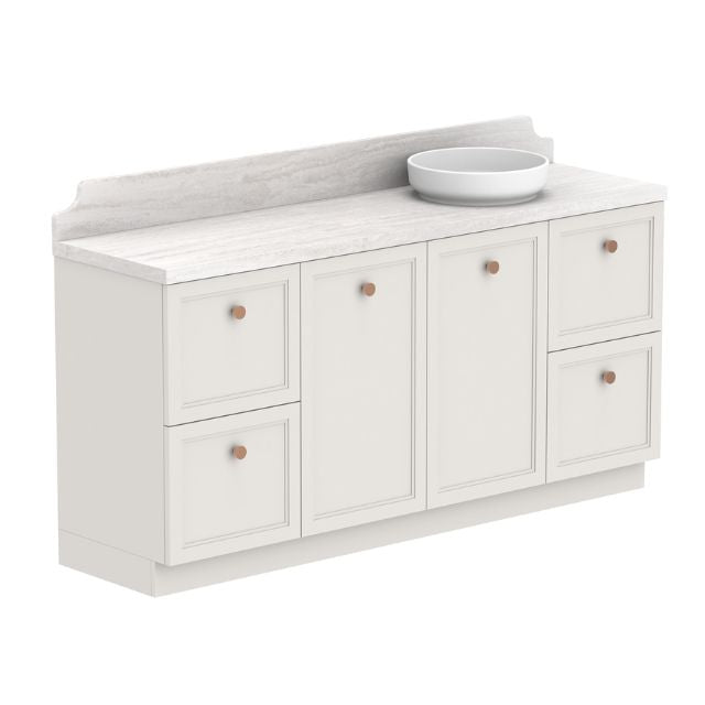 ADP Mabel floor standing vanity with white Durasein benchtop, shaker-style drawers and round basin on top