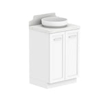 ADP Mabel floor standing vanity in white with marble-look Durasein benchtop, matching splashback and round basin