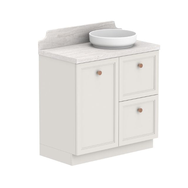 ADP Mabel floor standing vanity with Durasein benchtop, white shaker style, right basin and round bowl sink