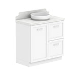 ADP Mabel floor standing vanity with white Durasein benchtop, oval basin, shaker-style doors and drawers