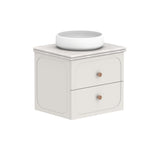 ADP Madden wall hung vanity, white with Caesarstone benchtop, twin drawers and round vessel basin in front view