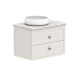 ADP Madden wall hung vanity with Caesarstone benchtop, white cabinet, round vessel basin and two drawers in front view