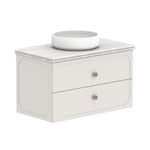 ADP Madden wall hung vanity with Caesarstone benchtop, white finish, twin drawers and round bowl basin in 3/4 view