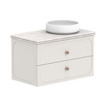 ADP Madden wall hung vanity in white with Caesarstone benchtop, twin drawers, rounded profile and round vessel basin
