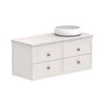 ADP Madden wall hung vanity, white with Caesarstone benchtop, twin drawers and round vessel basin, angled view