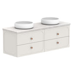 ADP Madden wall hung vanity with Caesarstone benchtop, 1500mm white twin-drawer unit with dual round vessel basins