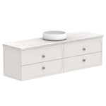 ADP Madden wall hung vanity, white with Caesarstone benchtop, twin drawers and round bowl sink, angled view
