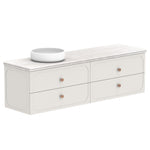 ADP Madden wall hung vanity with Caesarstone benchtop, white finish, twin drawers and round bowl basin cut-out, angled view