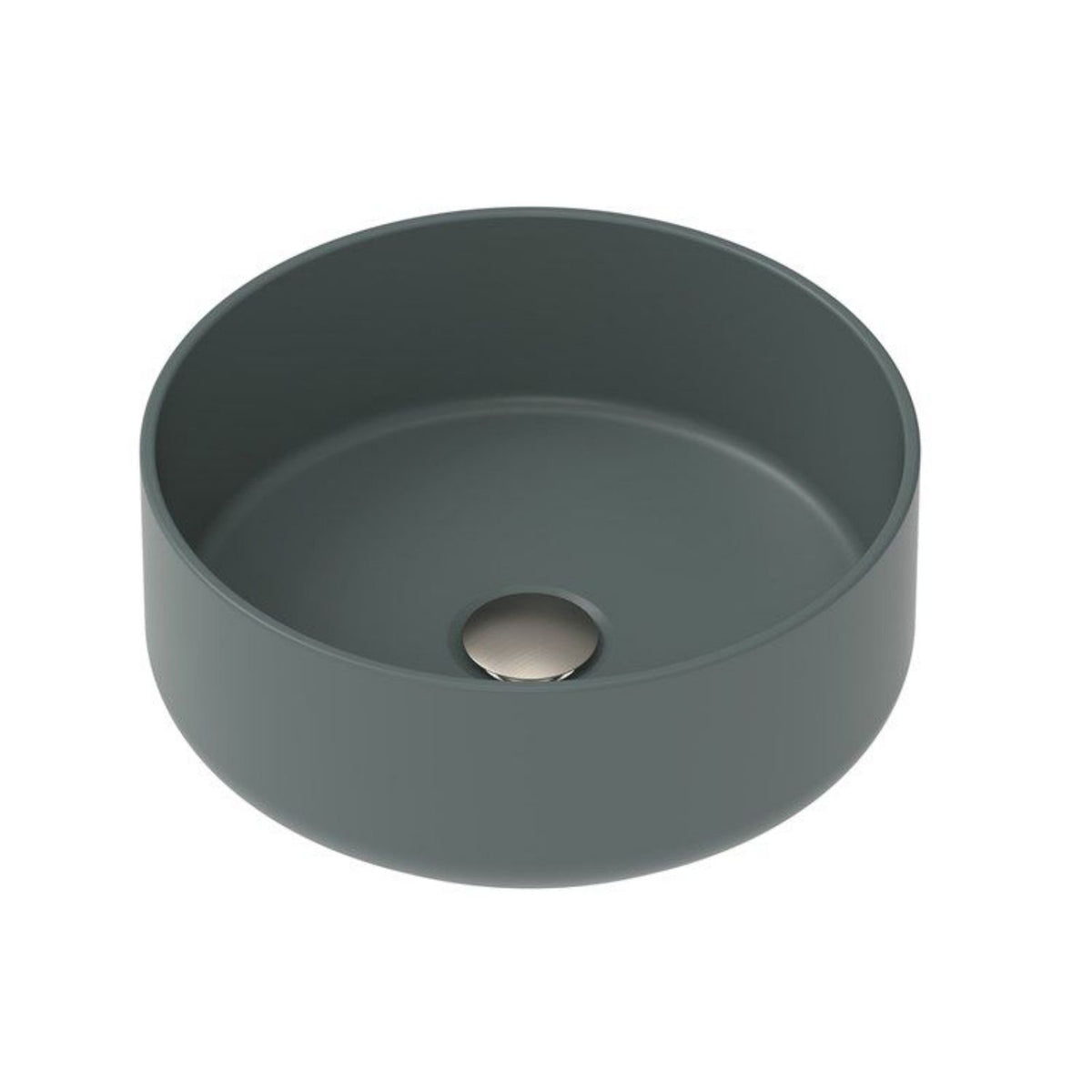 ADP Margot matte forest round above counter basin, ceramic with no tap hole, shown front view on white background