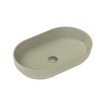 ADP Marilyn above counter basin in matte olive, oval ceramic basin with no tap hole, angled view