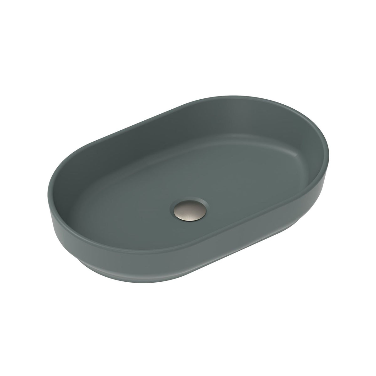 ADP Marilyn above counter basin in matte forest green, oval ceramic design with no tap hole shown